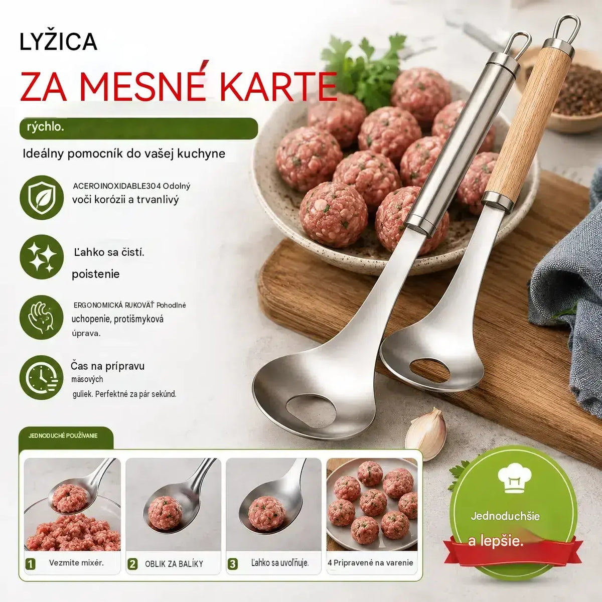 🍖 【Balenie po 2 kusoch】Forma na mäsové guľky z nehrdzavejúcej ocele 304 – ideálna na prípravu mäsových a rybacích guliek a skvelá na domáce varenie 🥄