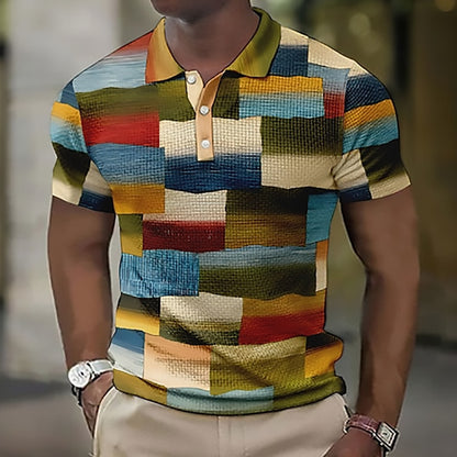 【Nové, horúce výpredaje】【S-5XL】Pánske ležérne polo tričko s geometrickým vzorom