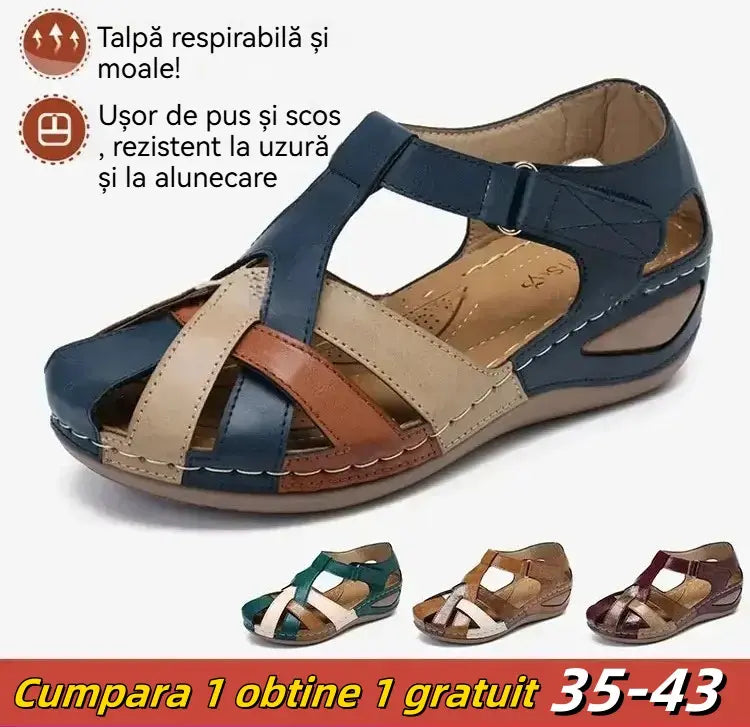 Výpredaj ku Dňu matiek [35-43] Dámske letné sandále, vyrobené z mäkkej kože, hrubá podrážka, dutý suchý zips