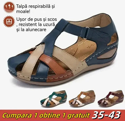 Výpredaj ku Dňu matiek [35-43] Dámske letné sandále, vyrobené z mäkkej kože, hrubá podrážka, dutý suchý zips
