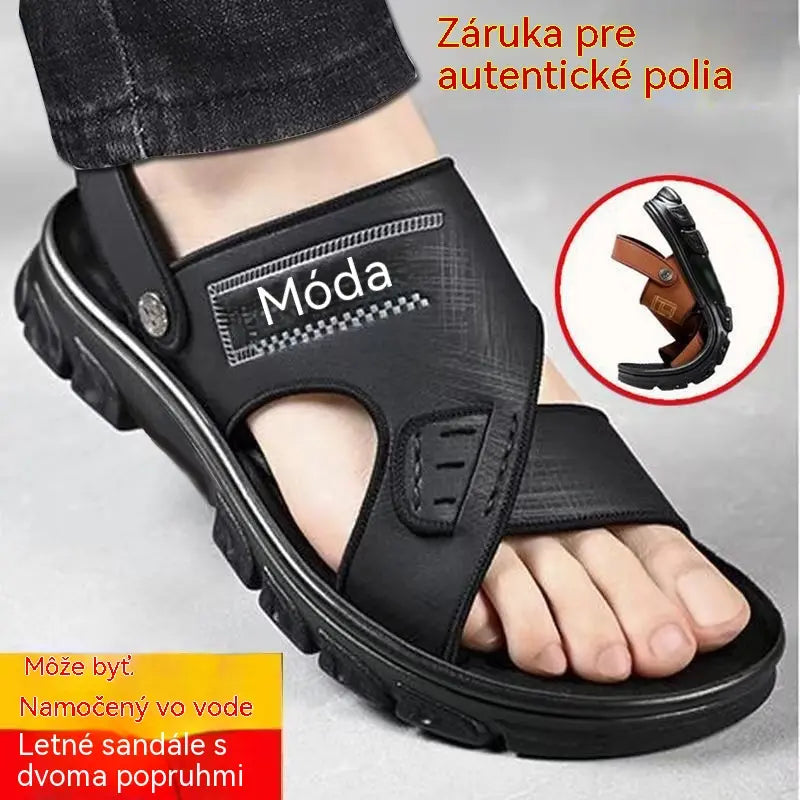 Časovo obmedzená ponuka 【Veľkosti 38-47】Nové pánske plážové sandále z pravej kože s hrubou podrážkou