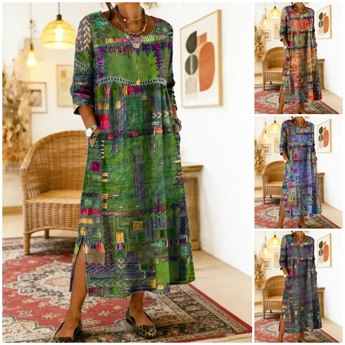 【S-5XL】Retro letné šaty s okrúhlym výstrihom - ľahké a priedušné, s pevným splývavým strihom, ľahko sa kombinujú.