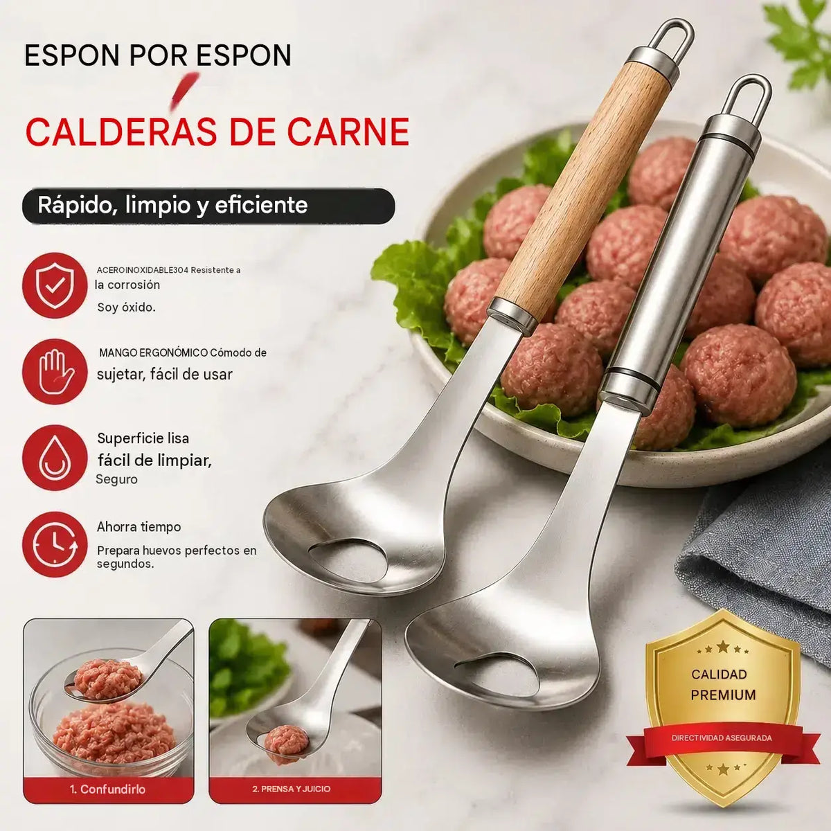 🍖 【Paquete de 2】Molde para albóndigas de acero inoxidable 304 – Perfecto para preparar albóndigas de carne y pescado, ideal para cocinar en casa 🥄