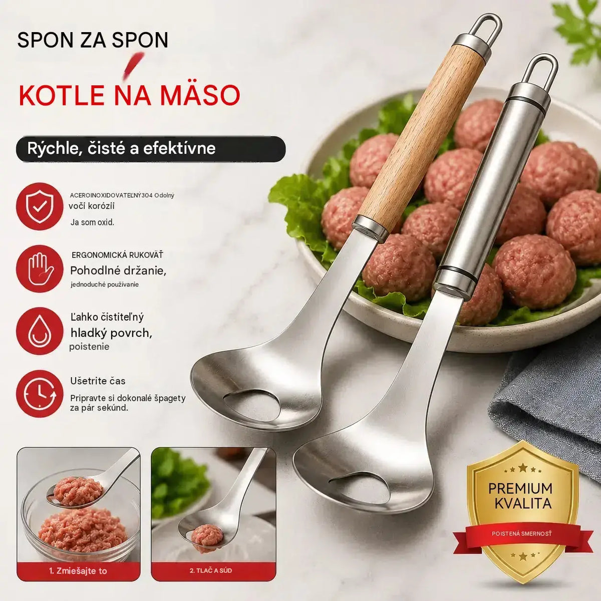 🍖 【Balenie po 2 kusoch】Forma na mäsové guľky z nehrdzavejúcej ocele 304 – ideálna na prípravu mäsových a rybacích guliek a skvelá na domáce varenie 🥄