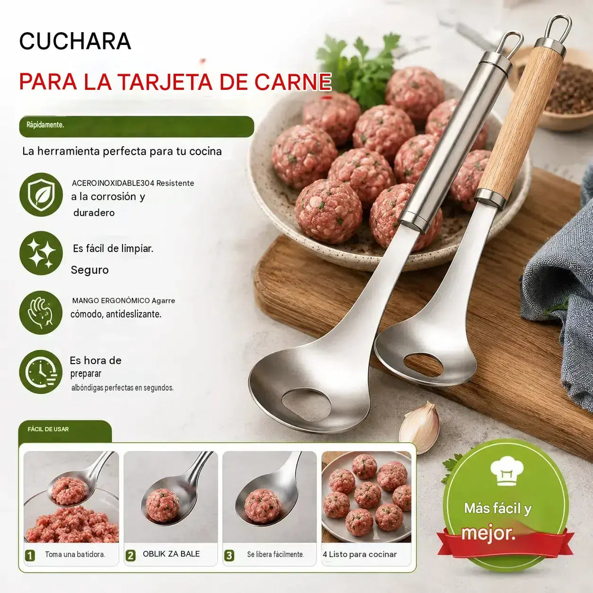 🍖 【Paquete de 2】Molde para albóndigas de acero inoxidable 304 – Perfecto para preparar albóndigas de carne y pescado, ideal para cocinar en casa 🥄